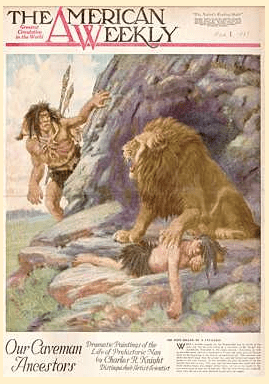 Illustrated cover for 'Our Caveman Ancestors' story