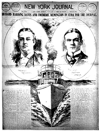 New York Journal front page with pictures of reporter Davis and artist Remington