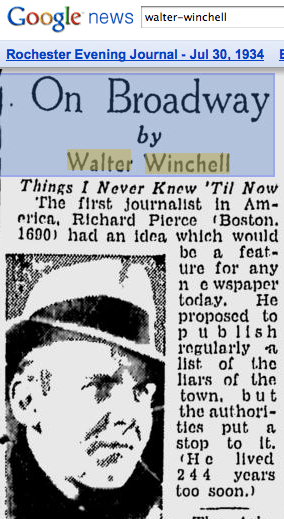 How Winchell's syndicated column looked in 1934